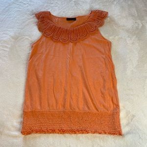 Orange Apostrophe Sleeveless Lace Top